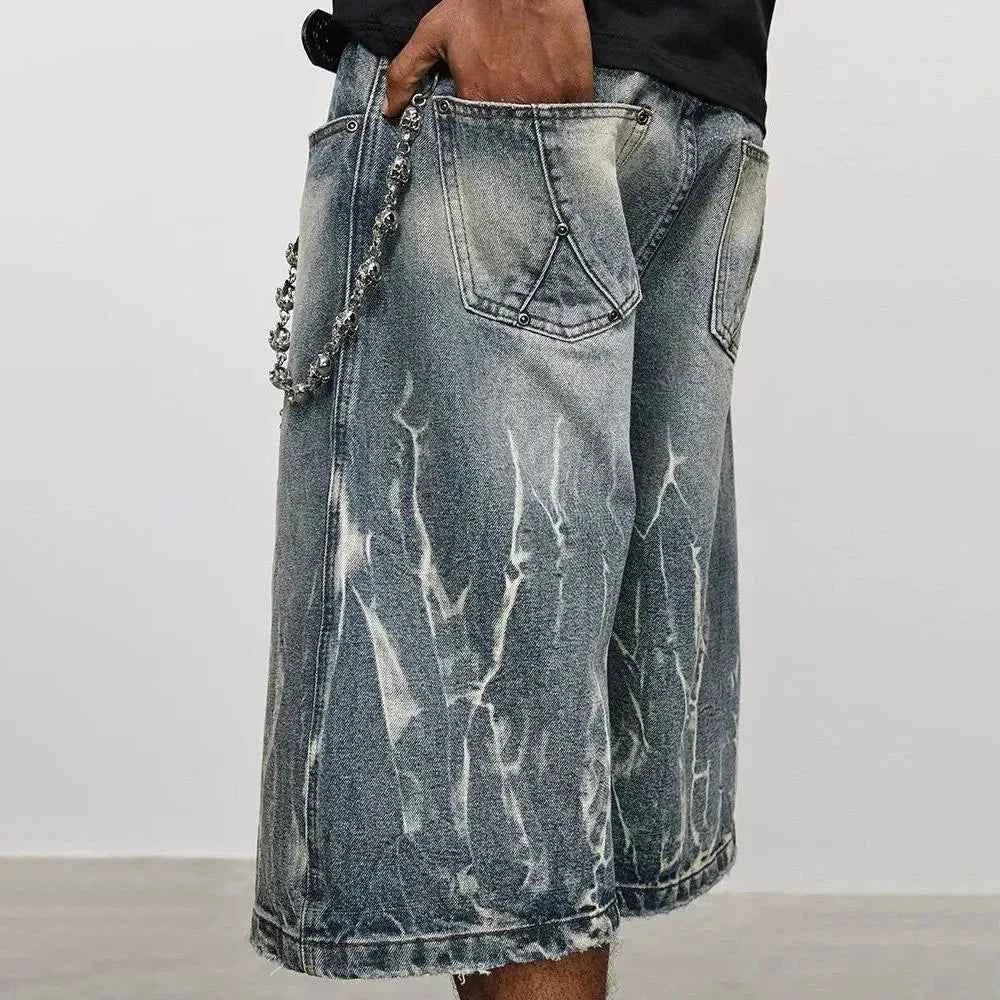 Lightning Pattern Washed Cropped Denim Jorts
