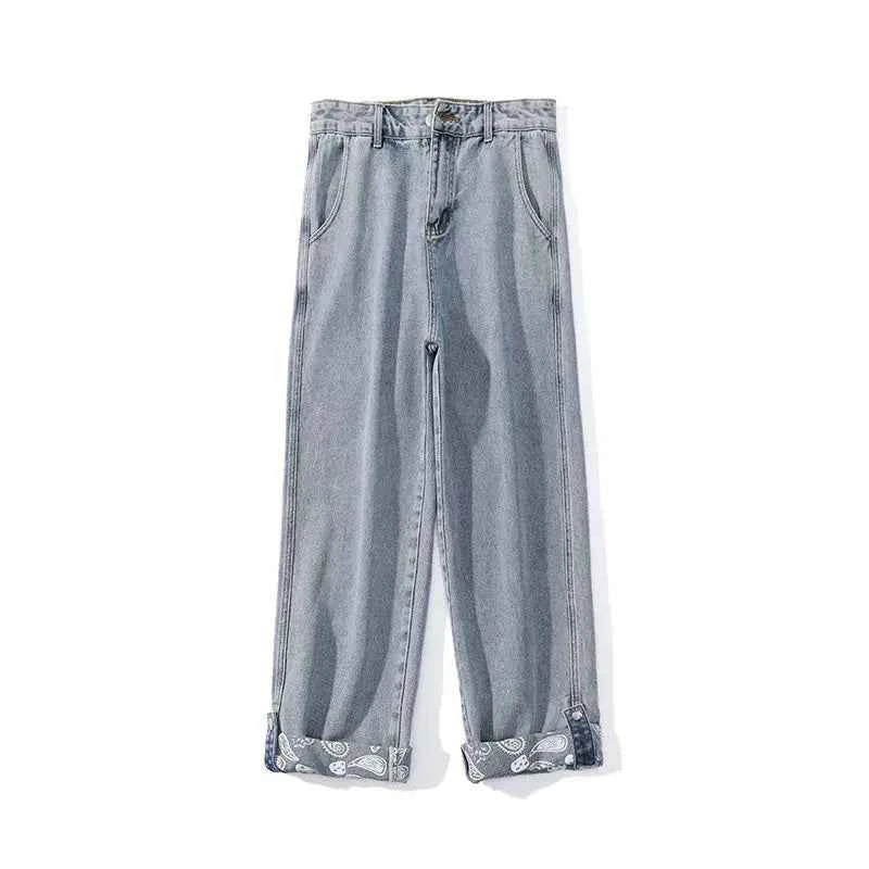 Streetwear High Street Patchwork Zipper Loose Jeans