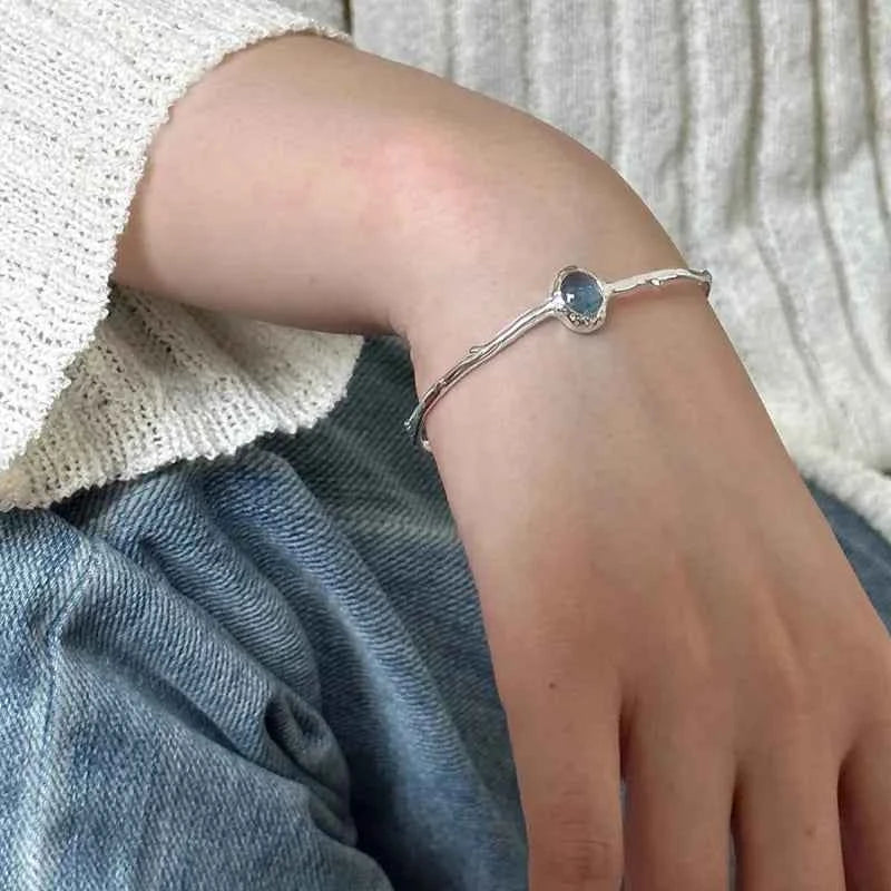 Blue Stone Geometric Punk Bangle Bracelet