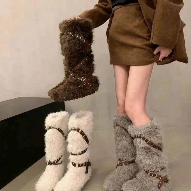 Gothic Y2K Plush Furry Winter Boot