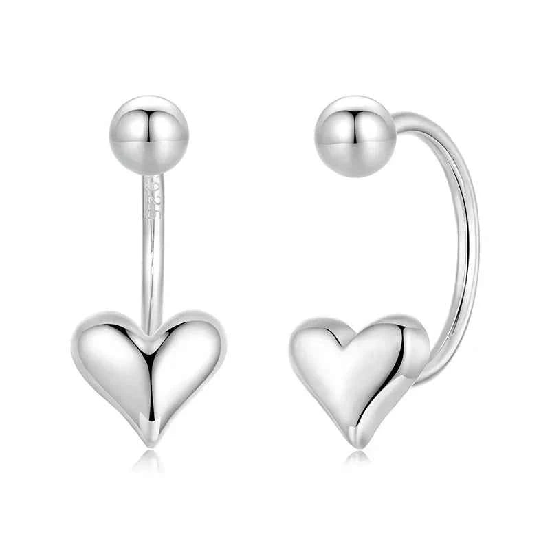 Stylish Sterling Silver Asymmetric Heart Earrings