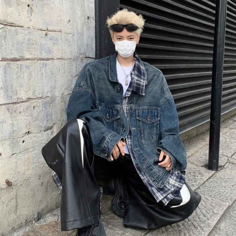 Plaid Patchwork High Street Denim Jacket