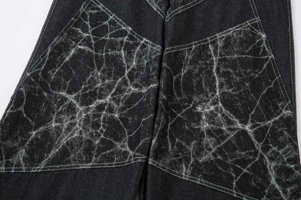 Lightning Spliced Wide Leg Distressed Jeans