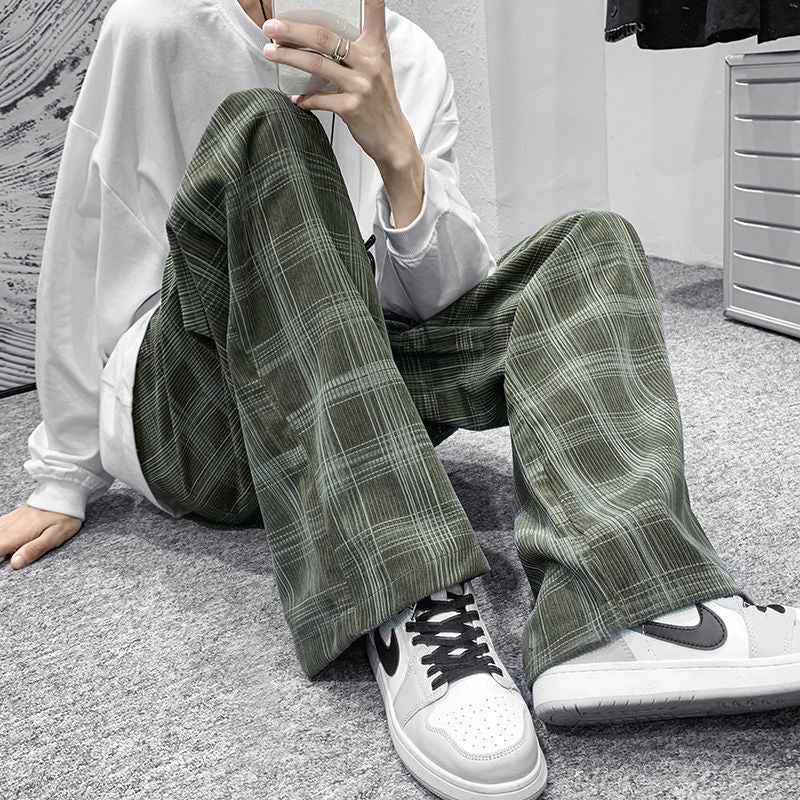 Streetwear Hip Hop Plaid Corduroy Wide Leg Pants