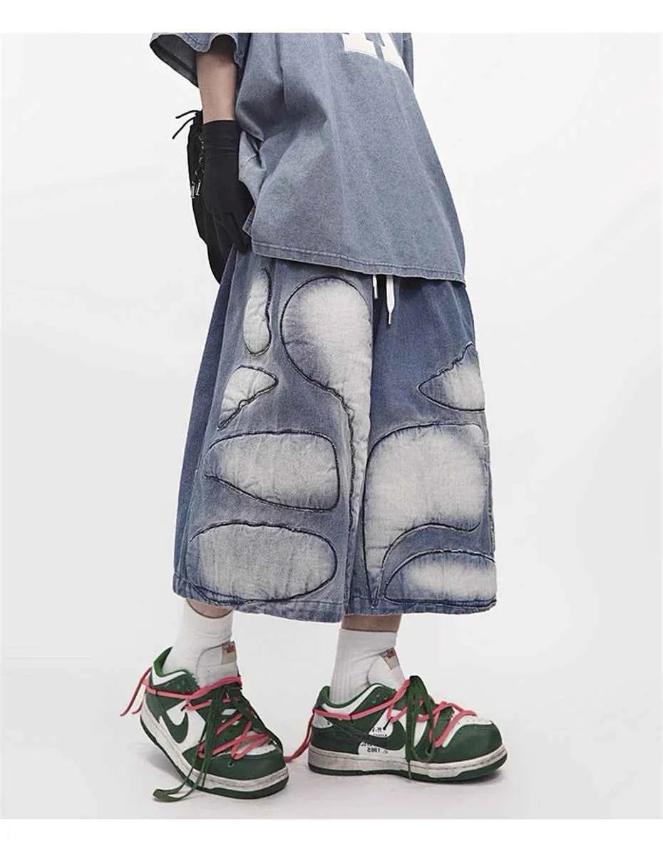 Vintage Distressed Patch Denim Jorts