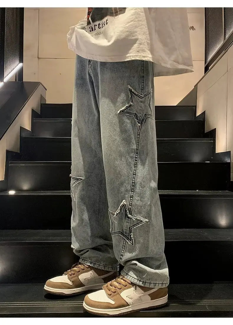 Pentagon Star Embroidery Loose Style Pants