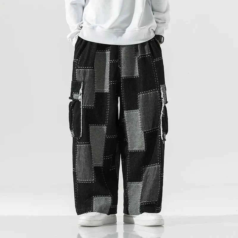 Streetwear Japanese Style Distressed Wide Leg Cargo Jeans