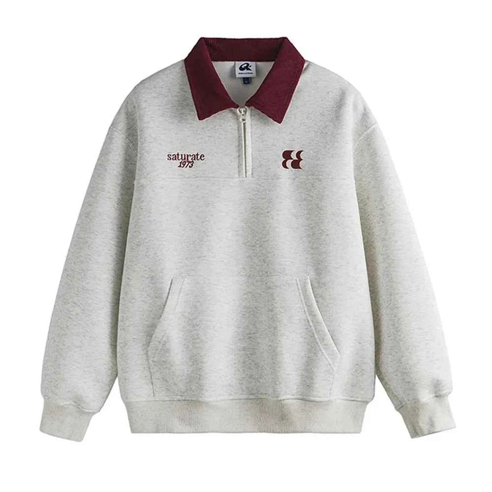 Velvet Embroidered Turn-Down Collar Sweatshirt