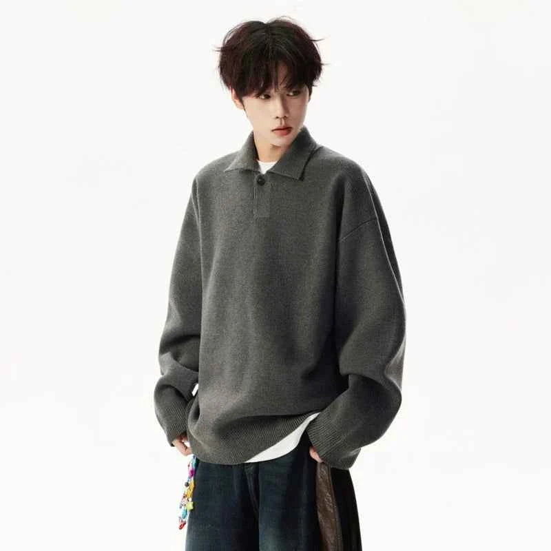 Handsome Elegant Knitted Polo Collar Sweater