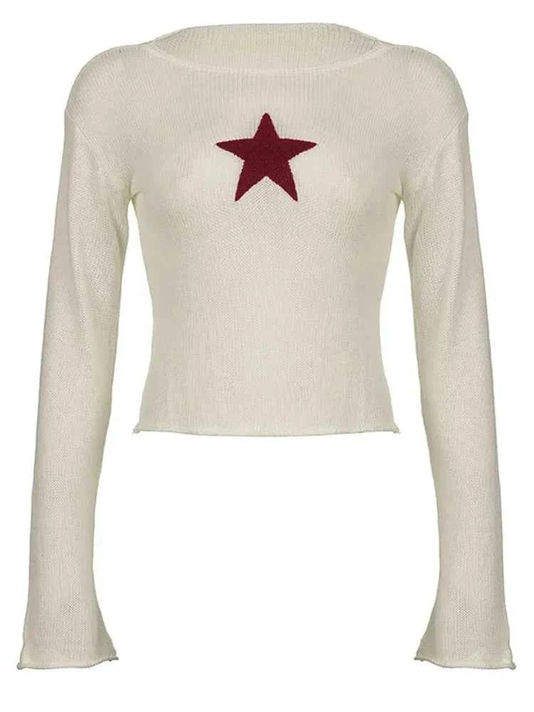 Y2K Streetwear Star Pattern Knitted Crew Neck Sweater