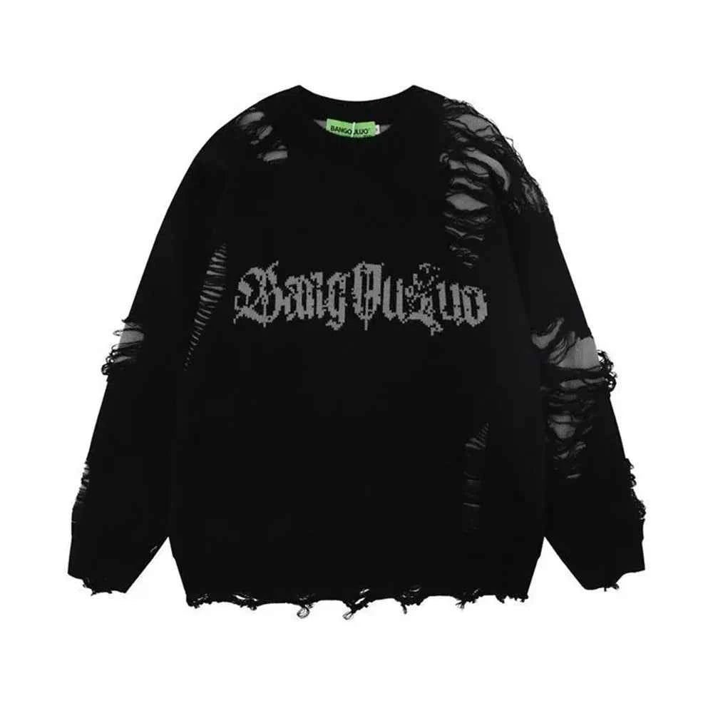 Gothing Retro Destruction Style Round Neck Sweater