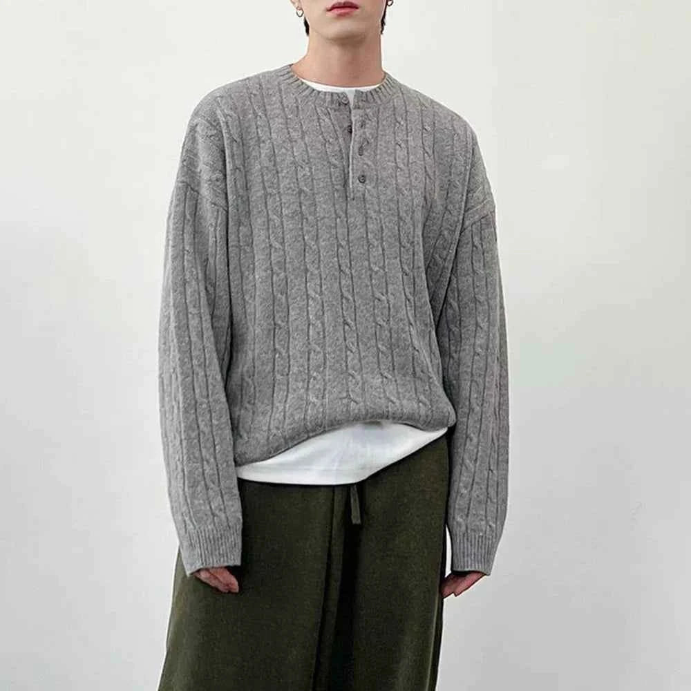 Premium Casual Henley Cable Knit Sweater