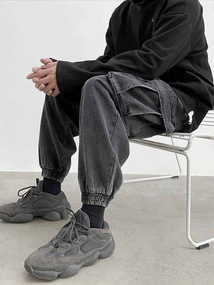 Baggy Streetwear Black Denim Cargo Jeans