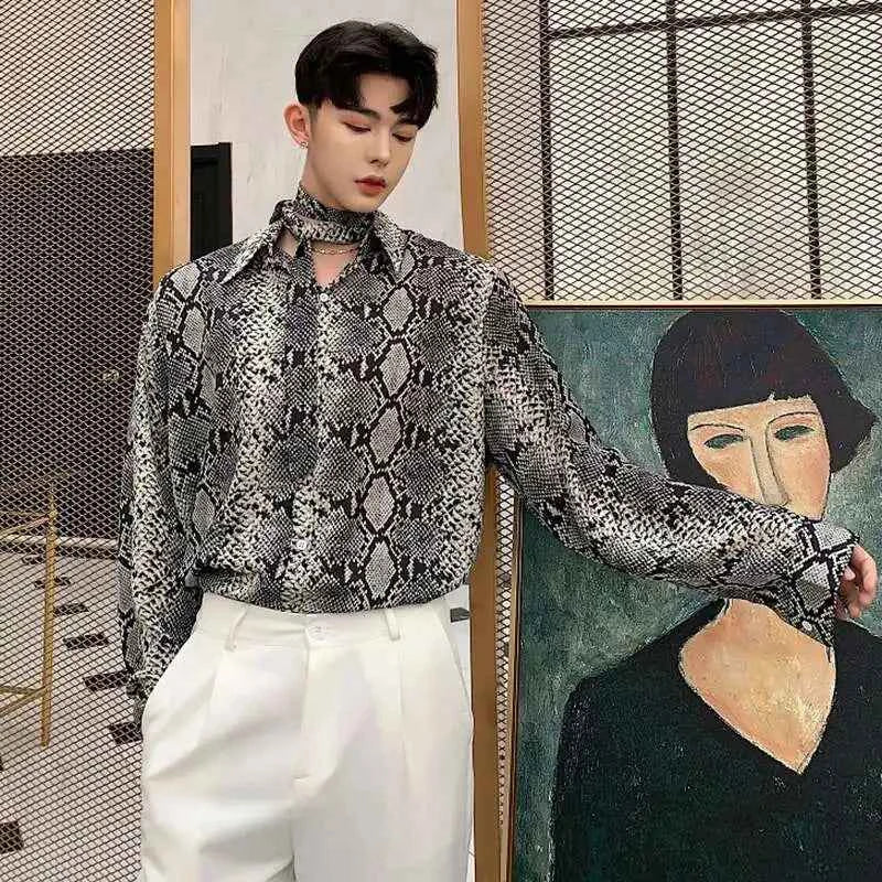 Japanes Trendy Snake Printed Short Sleeved Shirt