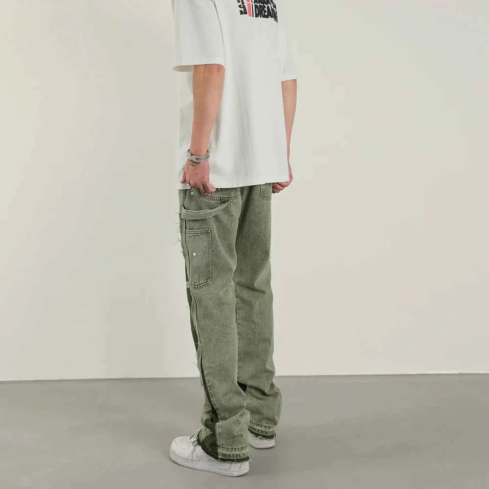 Green Graffiti Vintage Distressed Flared Jeans