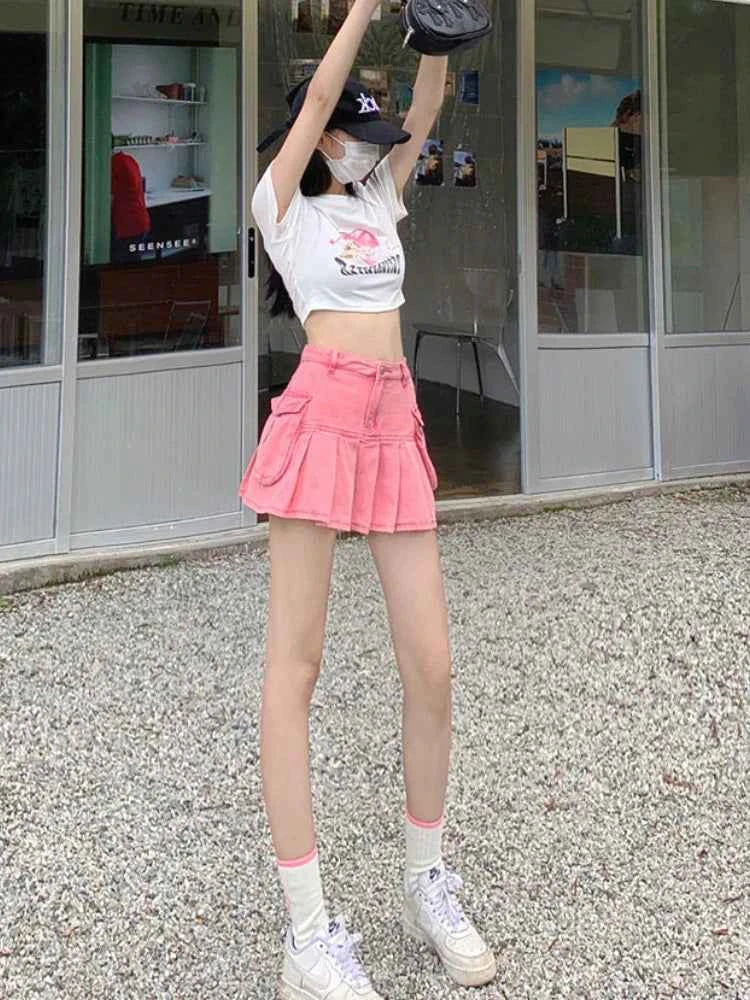 Trendy Korean Style HotSweet Pleated Cargo Skirt