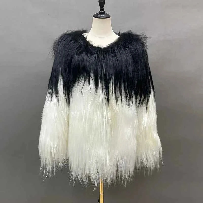 Luxury Mixed Color Goat Faux Fur Wool Jacket