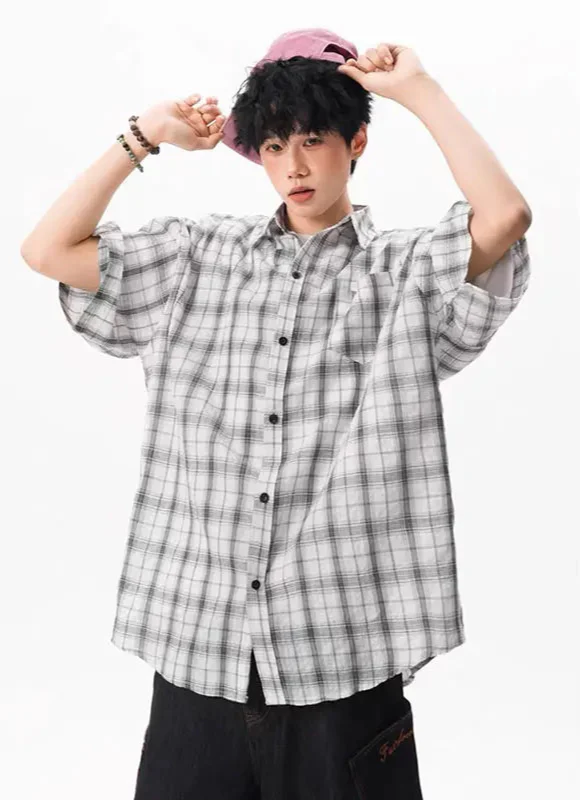Men's Oversized Plaid Summer Casual Shirt - Luxuryurbanwear
