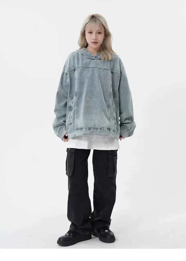 Retro American Style Couple Denim Hoodie