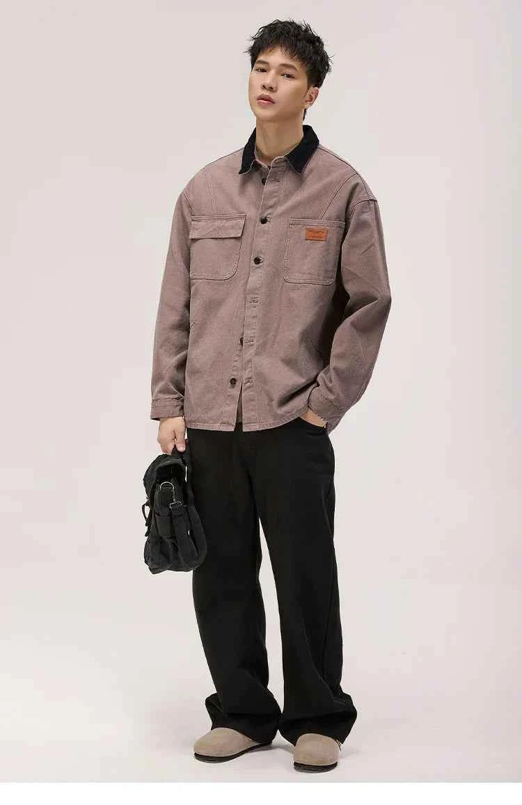 Warm Contrast Collar Loose Fit Casual Jacket
