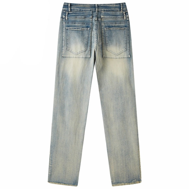 Retro Distressed Ankle Zipper Style Pants