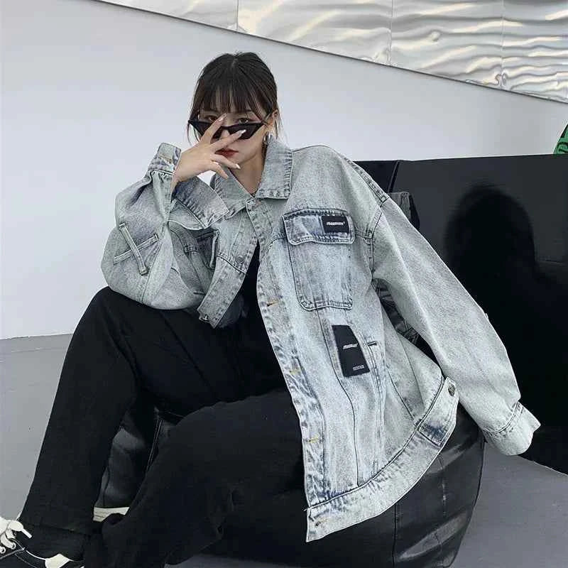 Retro American Style Letter Print Denim Jacket