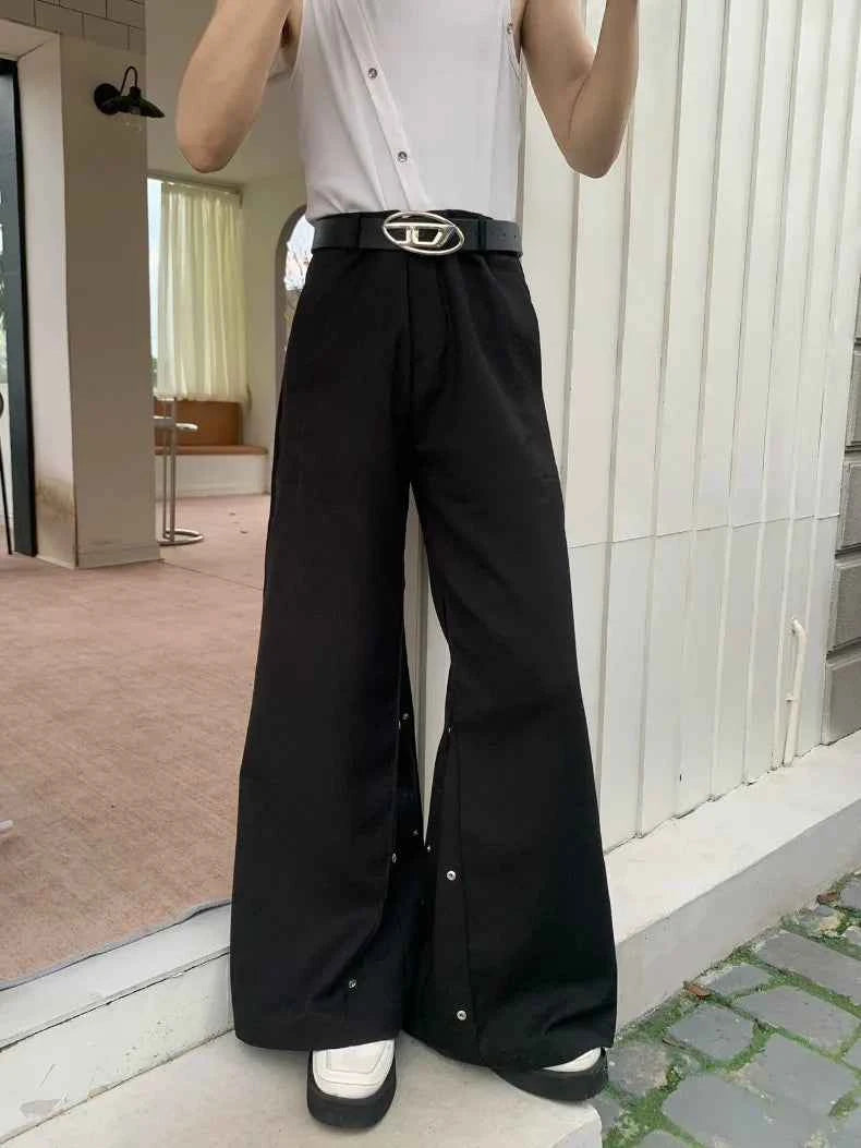 Deconstructed Loose Wide Leg Button Pants