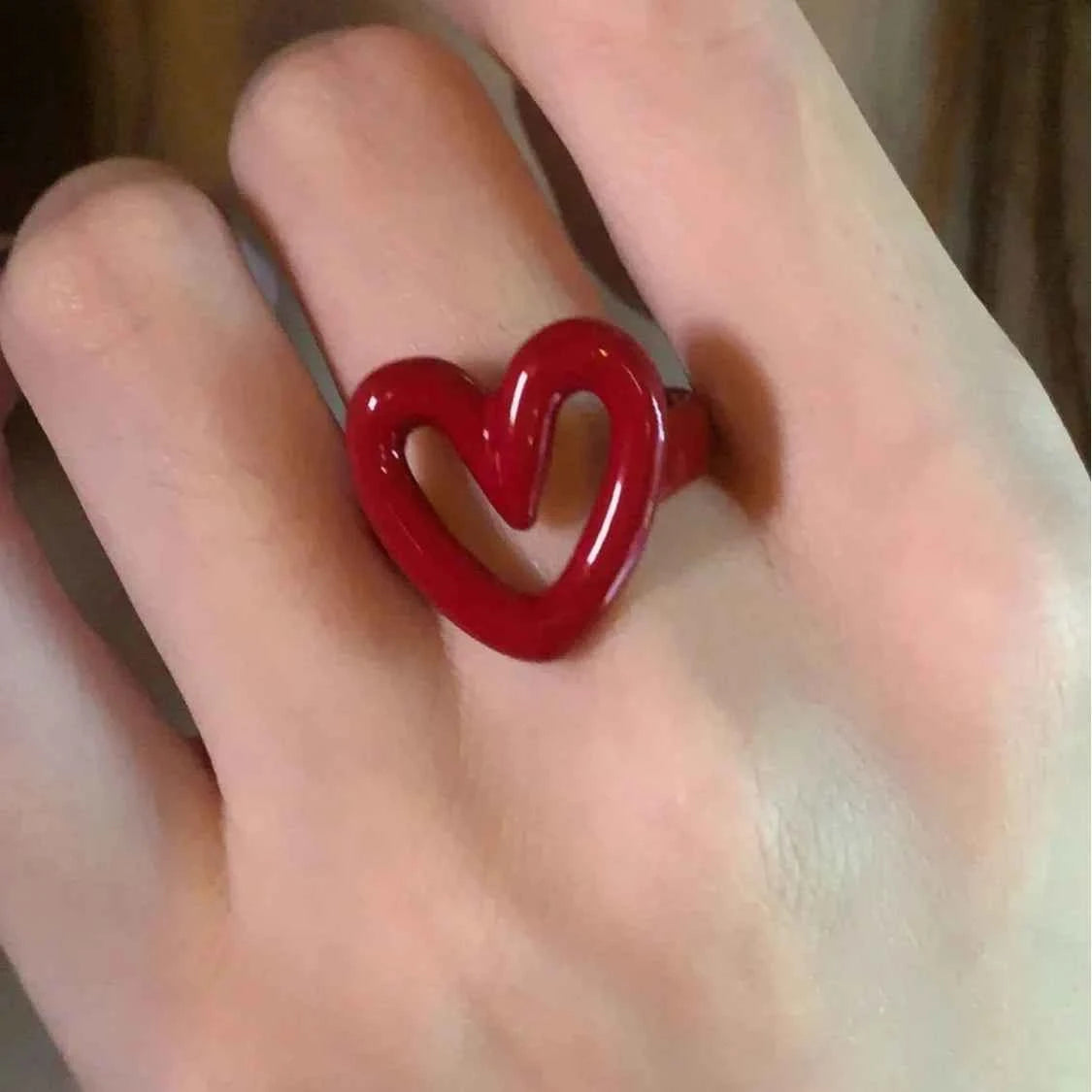 Chic Red Hollow Heart Ring