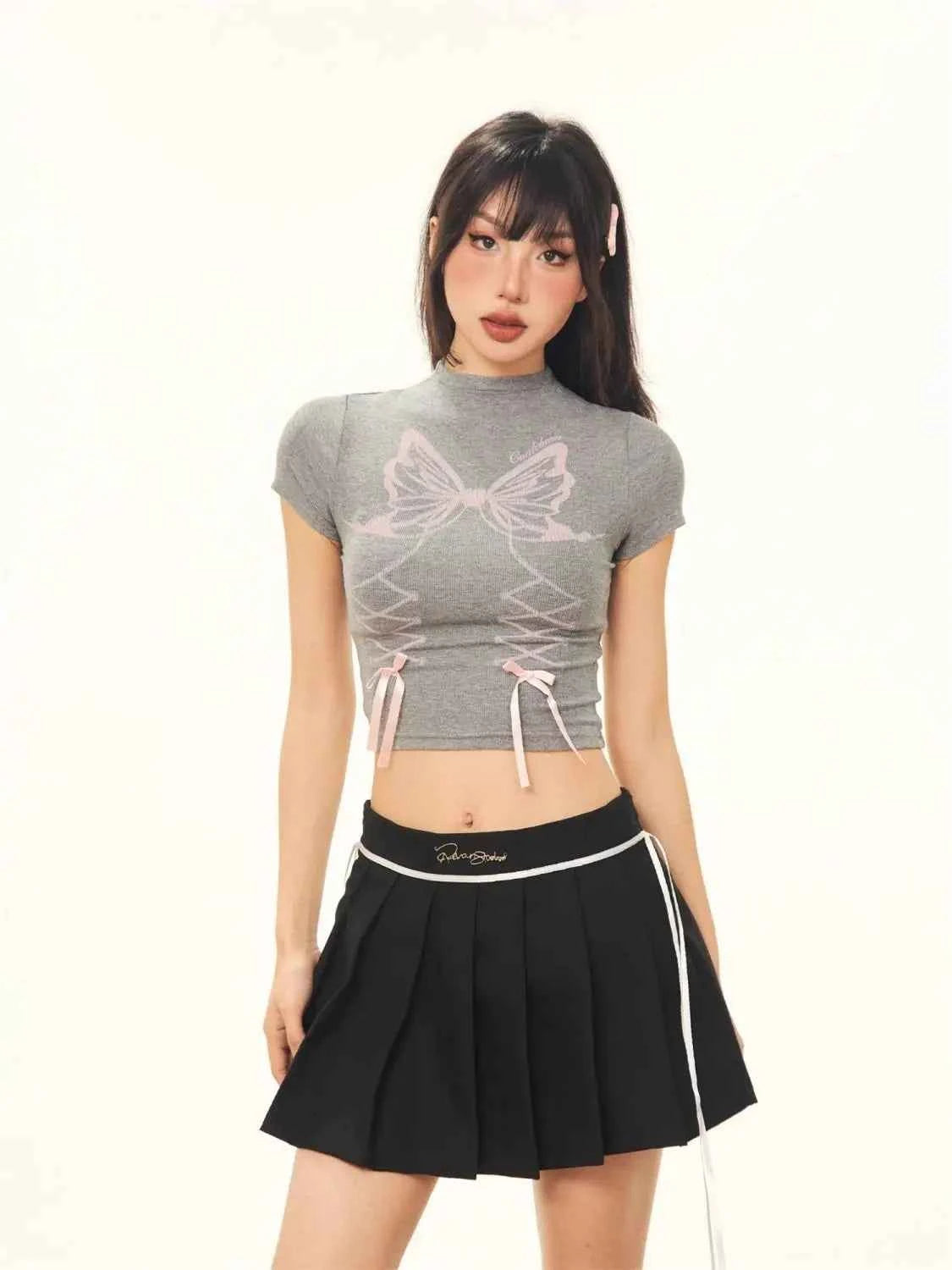 Vintage Bow Short Sleeve Crop T-Shirt