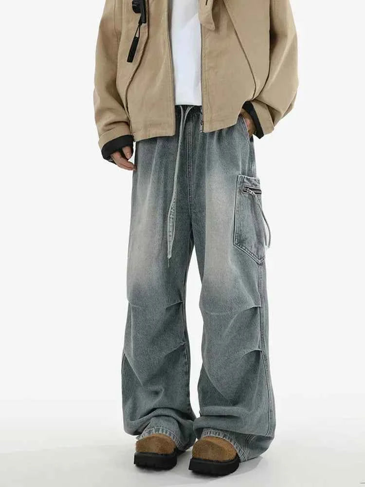 Streetwear Vintage Pleated Cargo Wide Leg Jeans