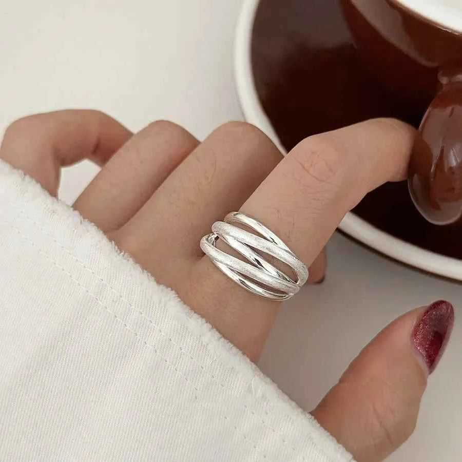 Edgy Geometric Multilayer Matte Ring