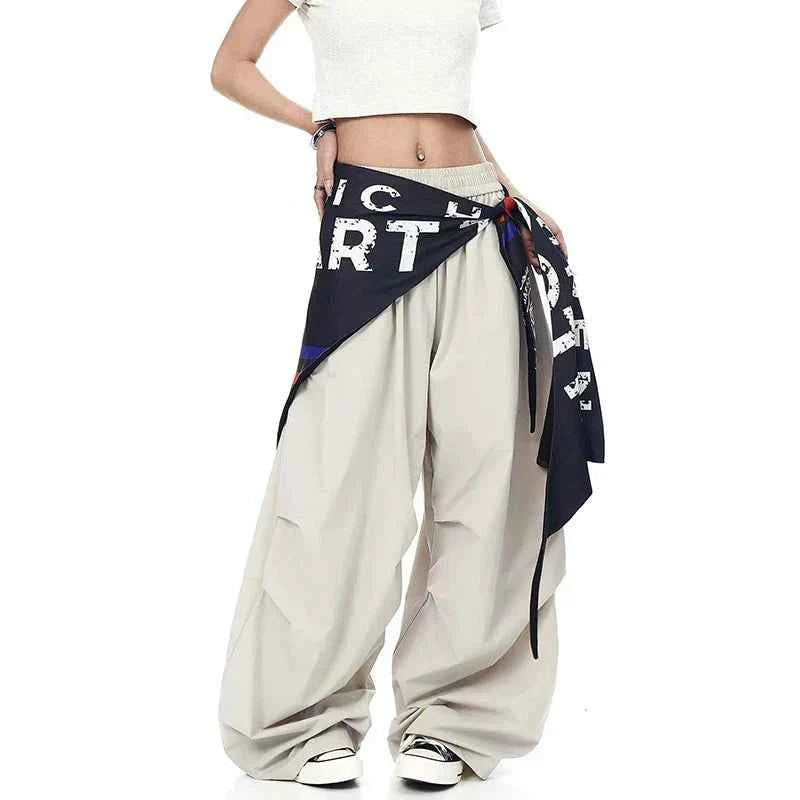 Cool High Waist Patchwork Wide Leg Pants