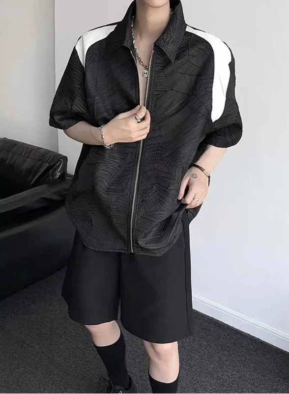 Durable Streetwear Casual Short Sleeve Zip-Up Shirt - Luxuryurbanwear