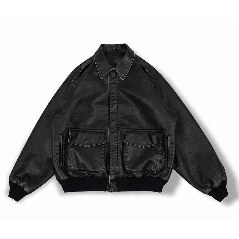 Handsome Vintage Distressed Black Leather Jacket