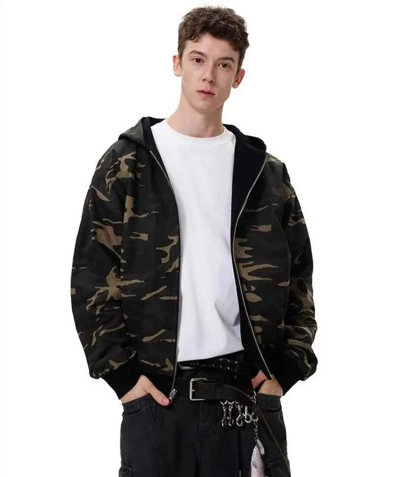 Double Sided Camouflage Zipper Hooded Sweatshirt