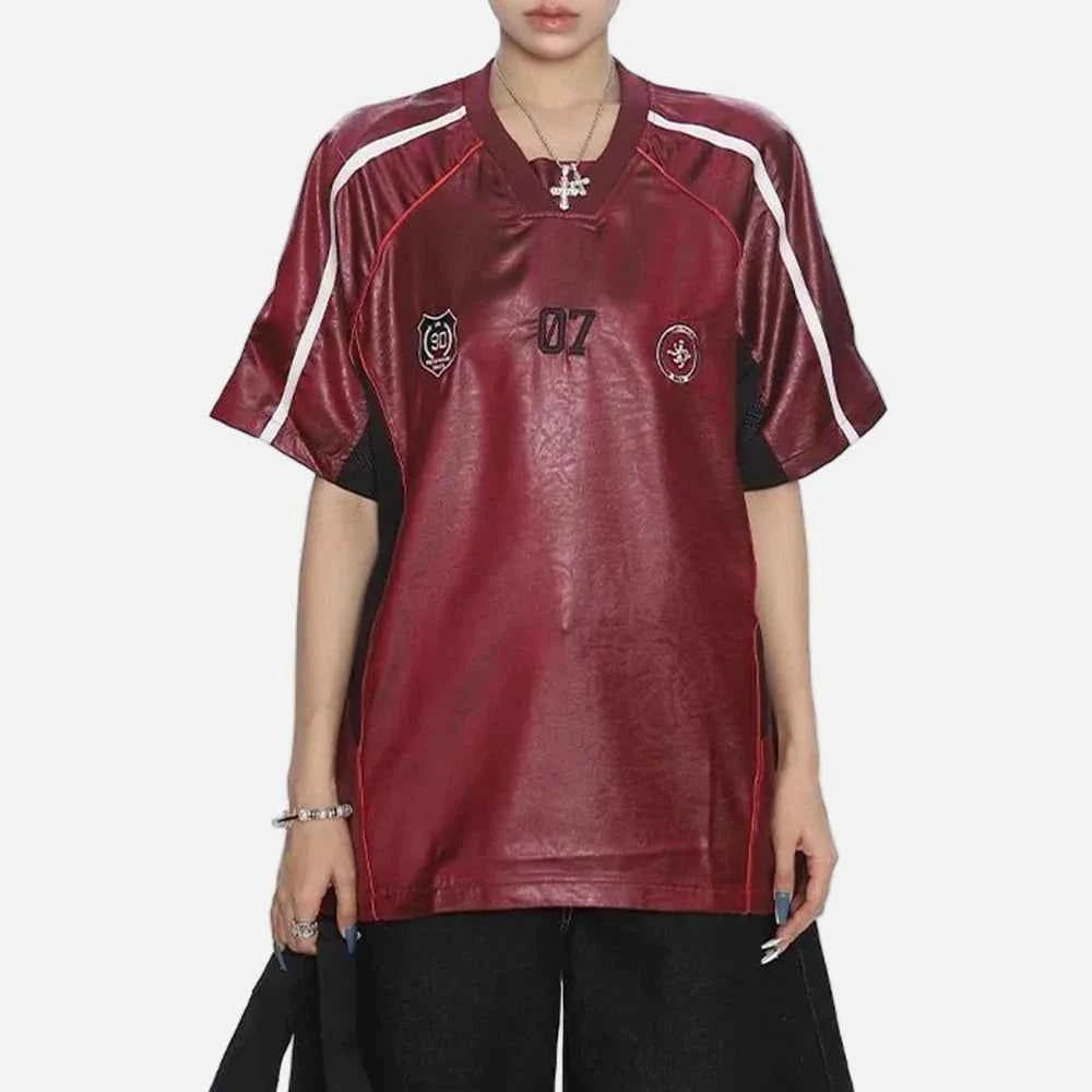 American Summer Short-Sleeved Leather T-Shirt