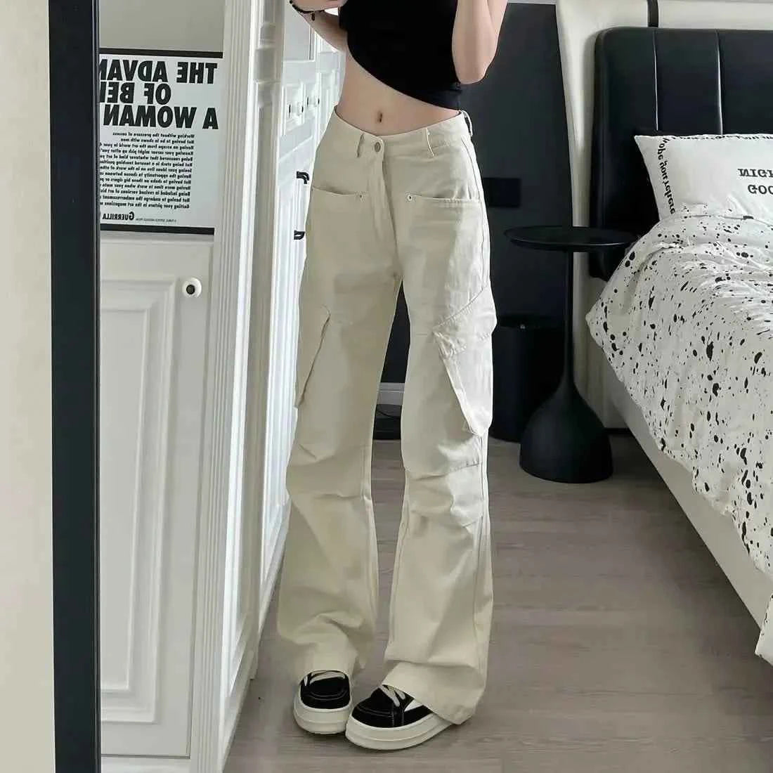 Vintage White High Waist Baggy Cargo Pants