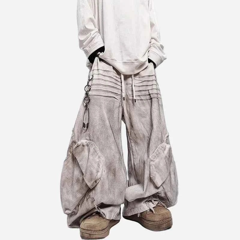 Minimalist Elastic Waist Pleated Wide Leg Jeans
