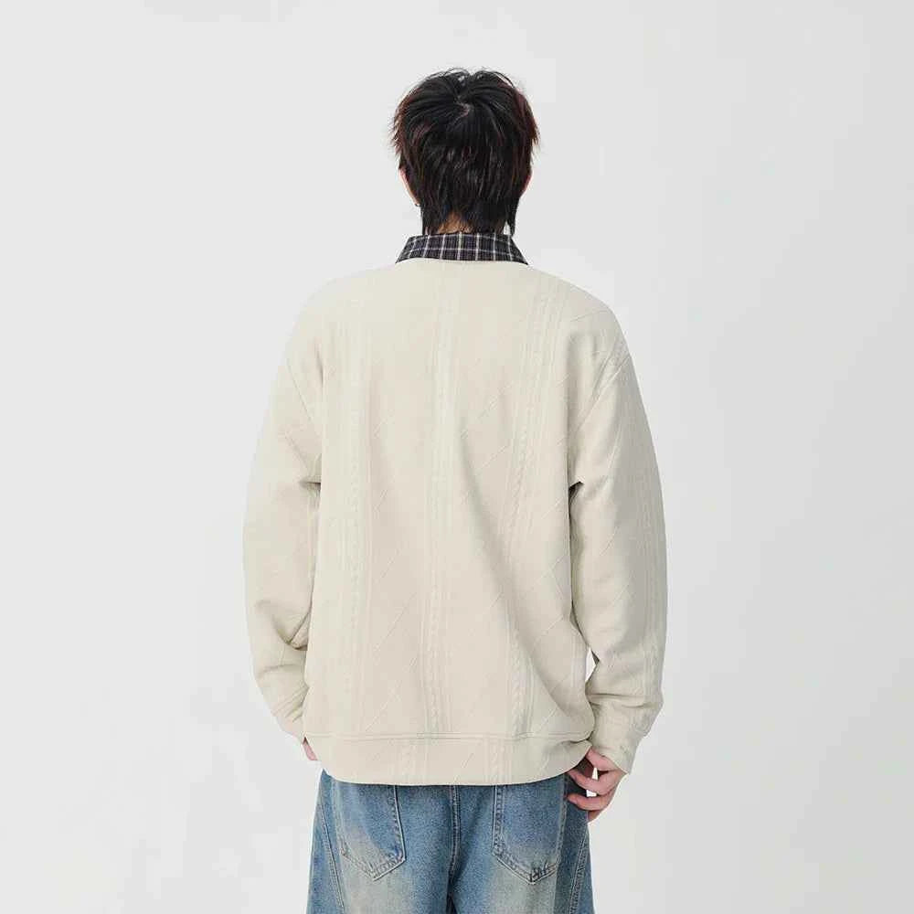 Y2K Plaid Collar Loose-Fit Polo Sweater