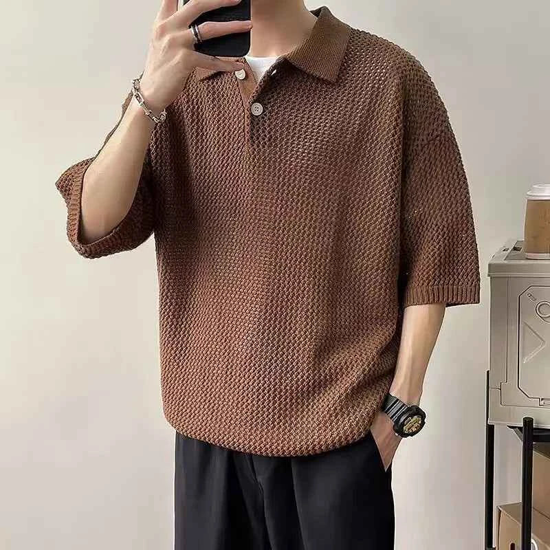 Classic Breathable Solid Color Knitted Polo T-Shirt