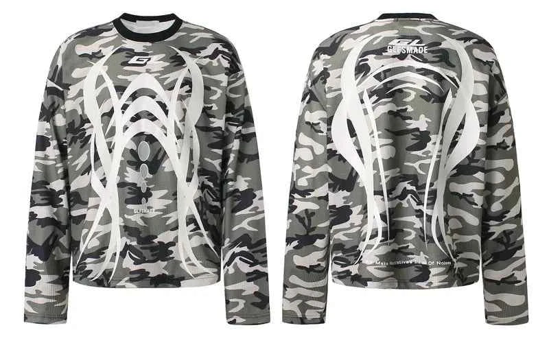 Grunge Graphic Printed Camouflage Long Sleeve T-Shirt