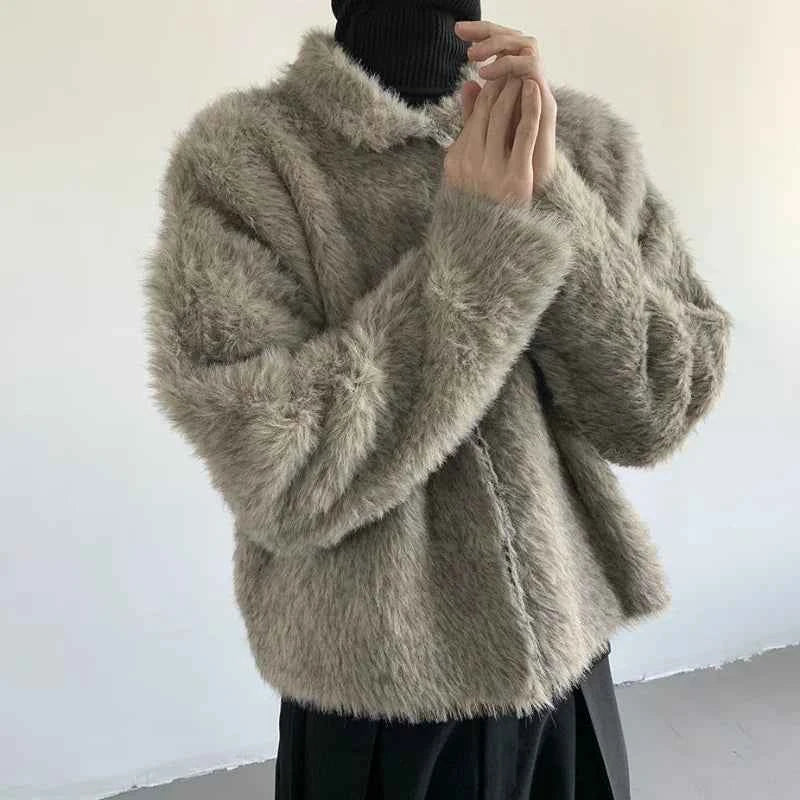Plush Knitted Lapel Cool Versatile Furr Jacket