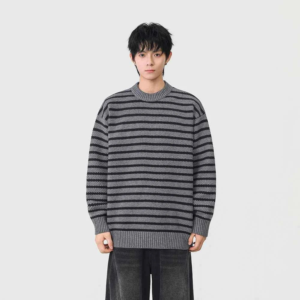 Winter Cool Stripe Knit Crew Neck Sweater