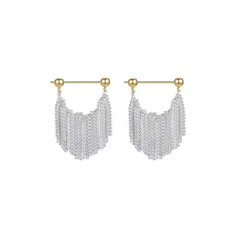French Romantic Silver Tassel Metal Earring
