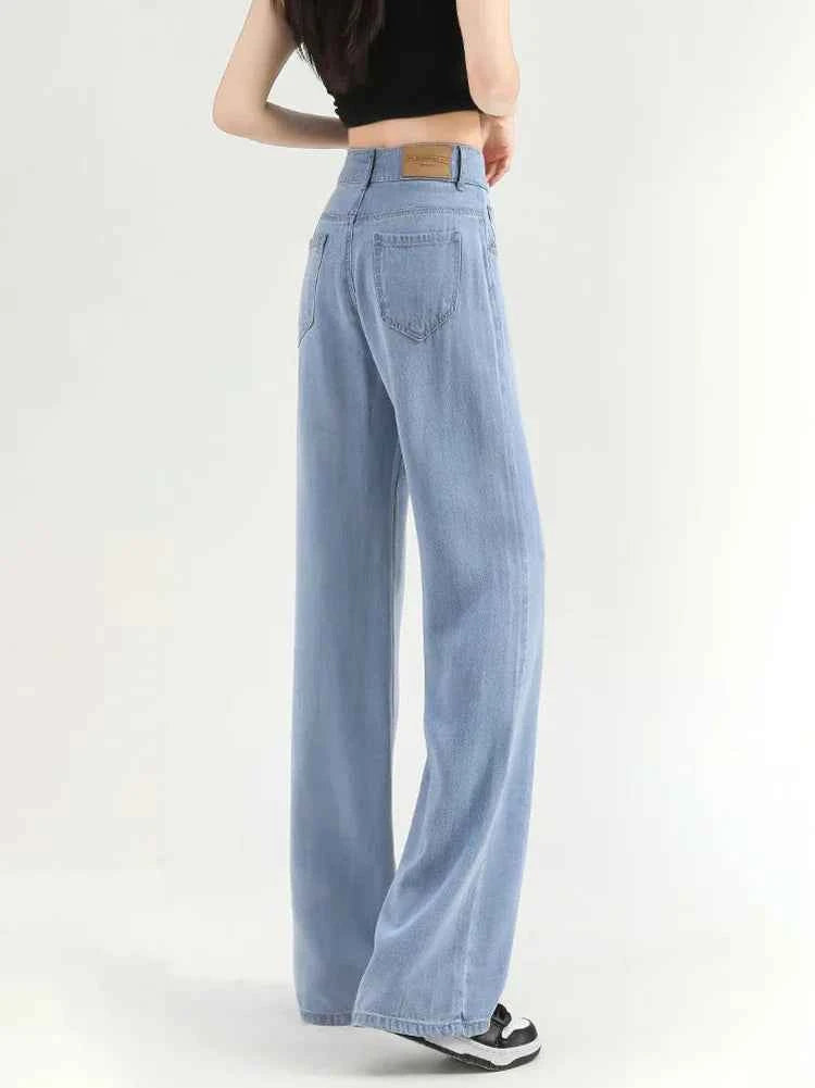Women Comfort Thin Summer Style High Waist Jeans