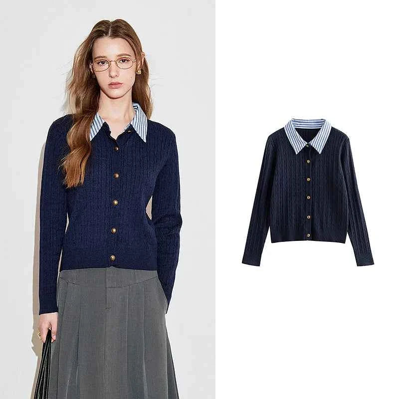 Navy Blue Knitted Button Cardigan
