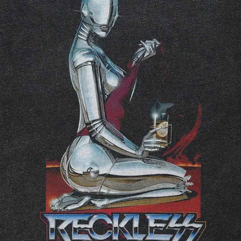 Retro Vintage Washed Black Robot T-Shirt