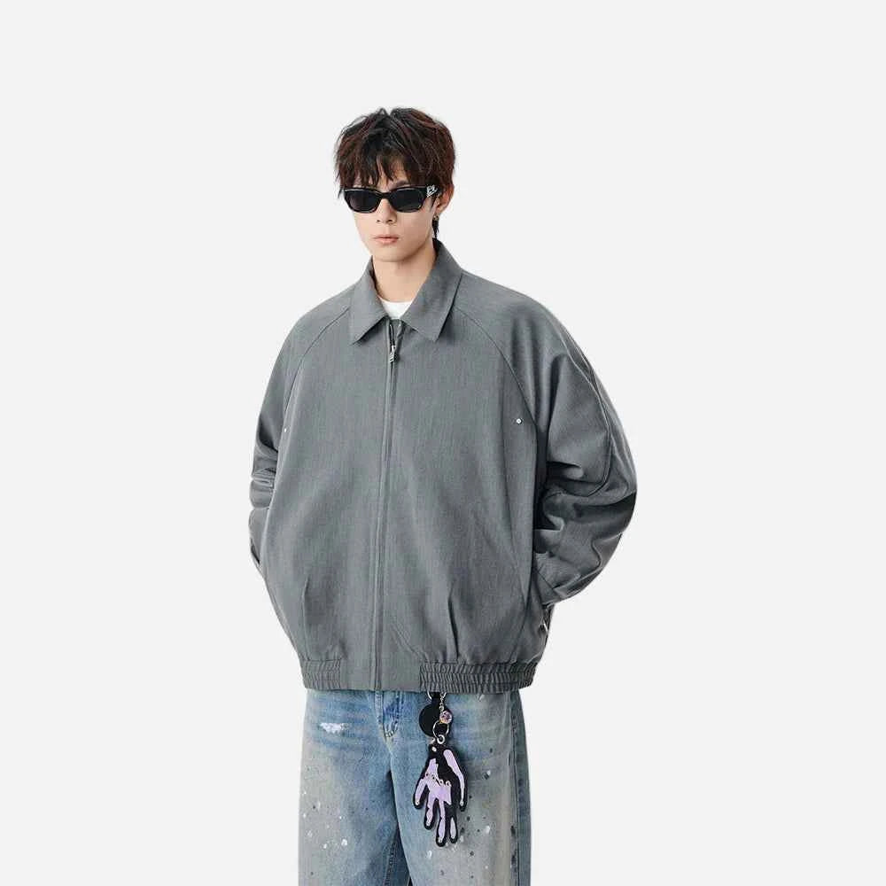 Durable Lapel Loose Fit Zip Up Jacket