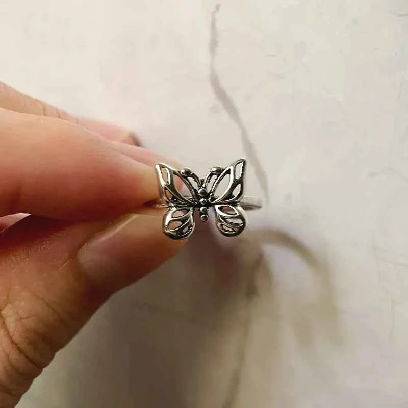 Butterfly Punk Gothic Adjustable Silver Ring
