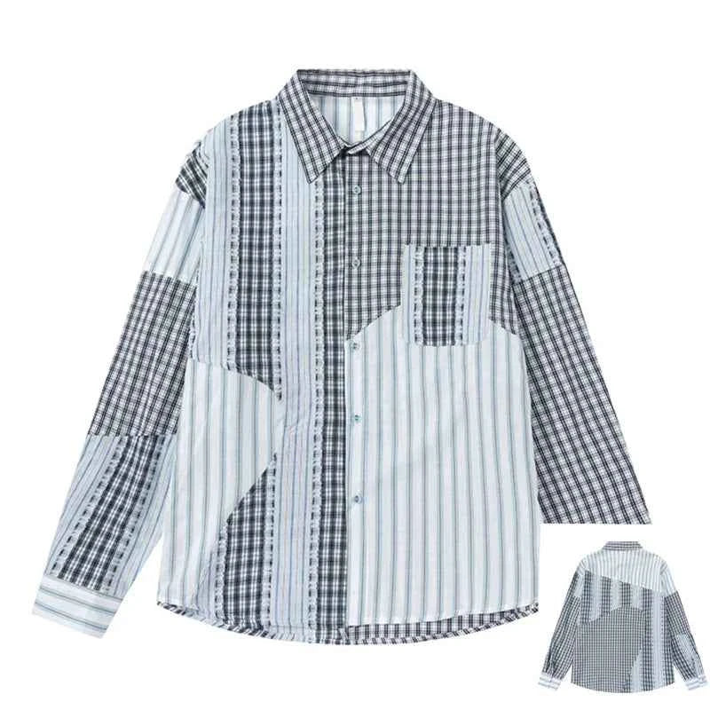 Women Plaid Patchwork Oversized Blouse Shirt